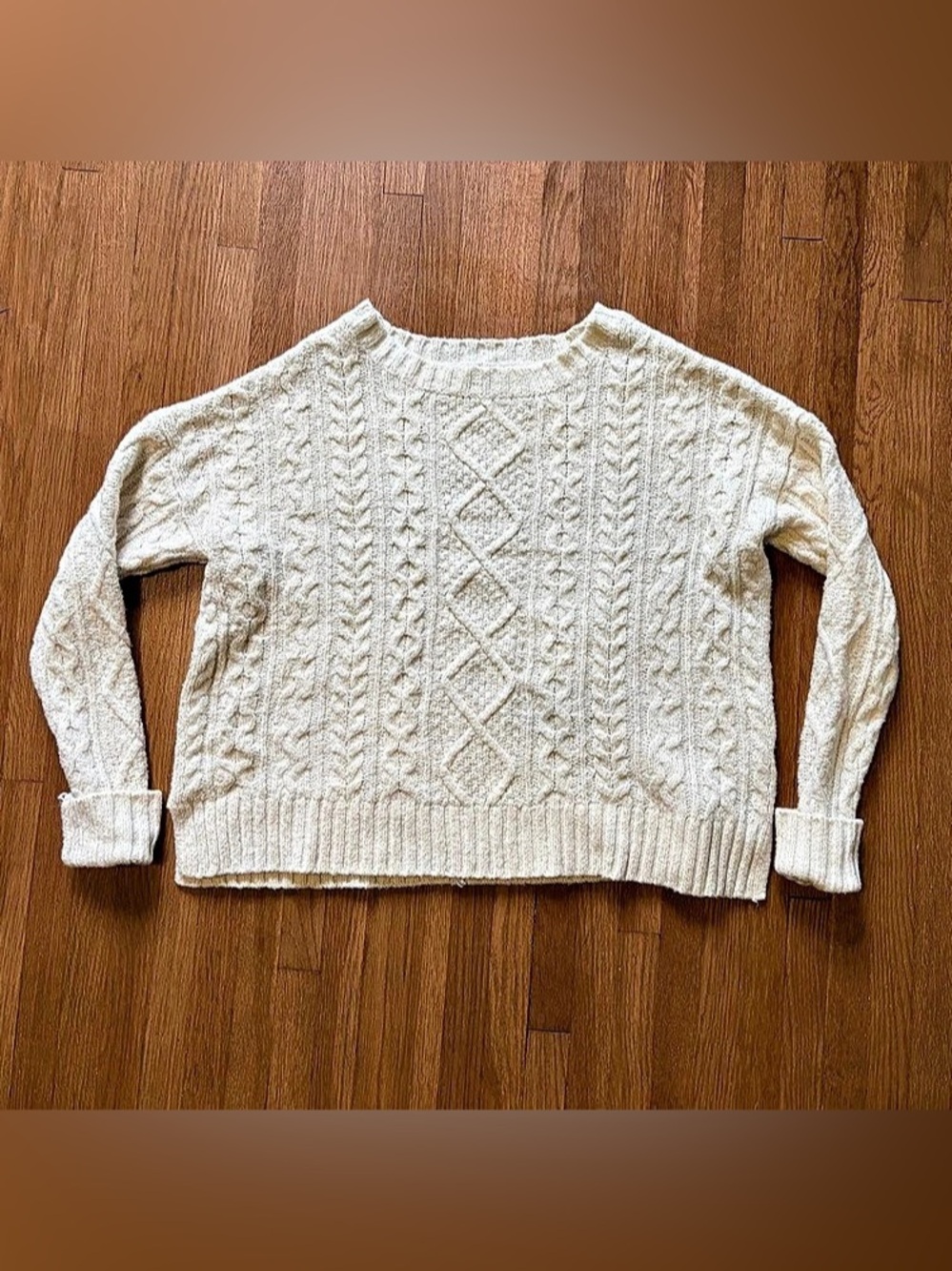 American Eagle Coquette Cream Chunky Boho Cable Knit Indie Sweater Size Medium